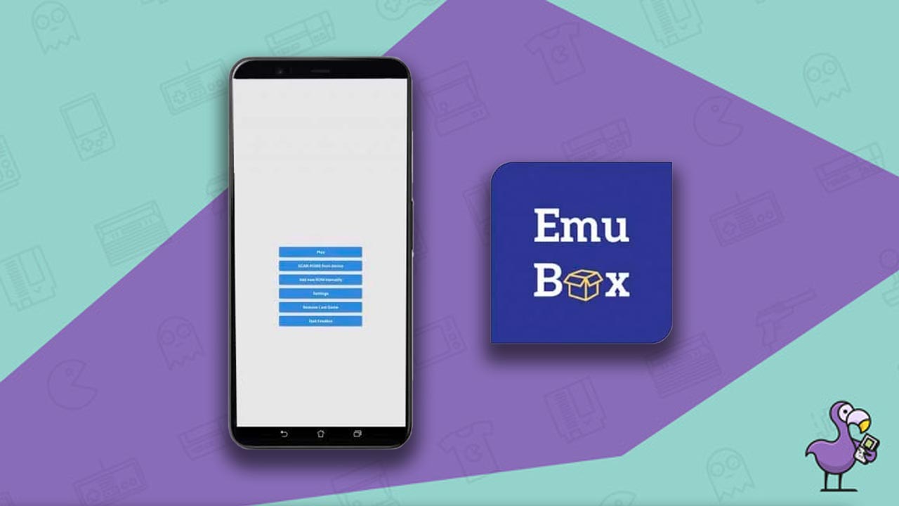 EmuBox emulator menu on a white phone background