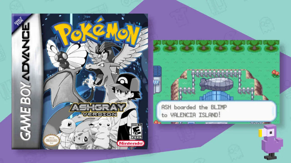 Pokemon Ash Gray Version game case and gameplay screenshot