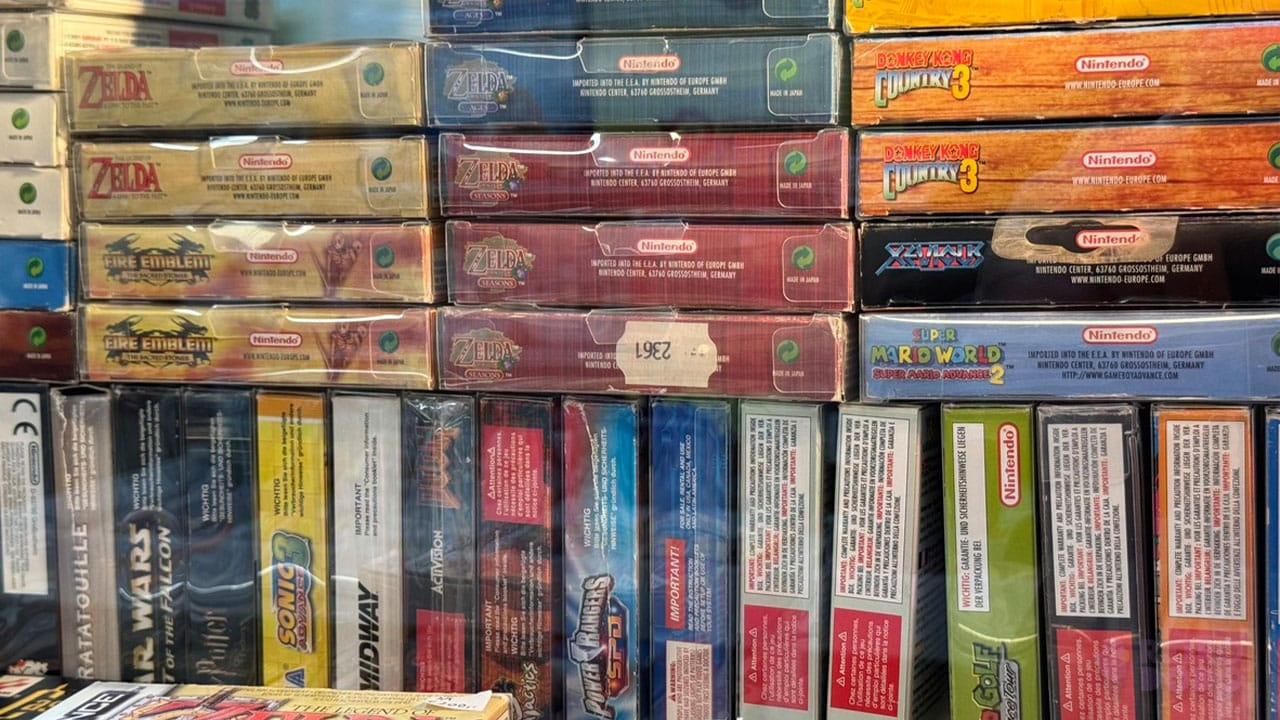 Close up shots of boxed Game Boy Color and Advance games