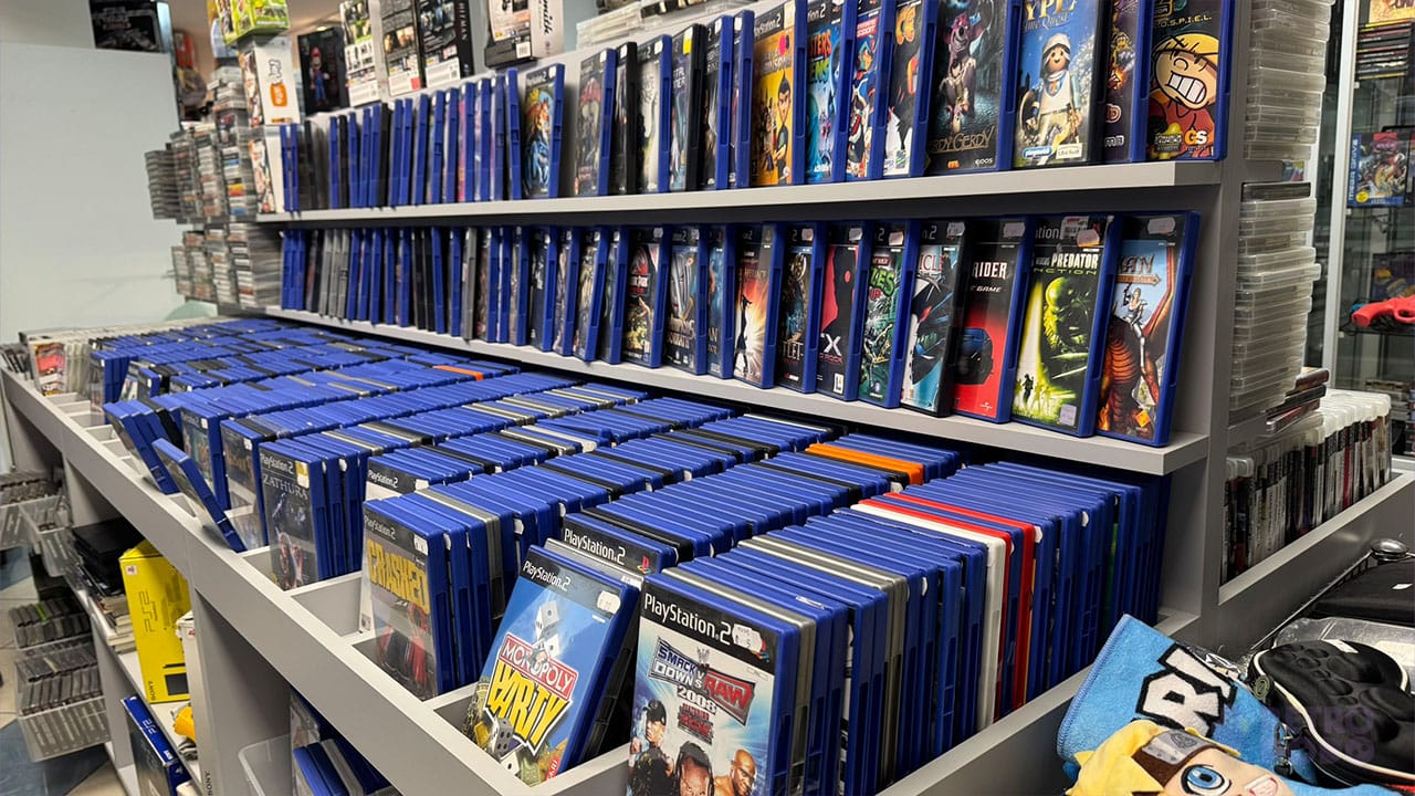 PS2 games in a display cabinet