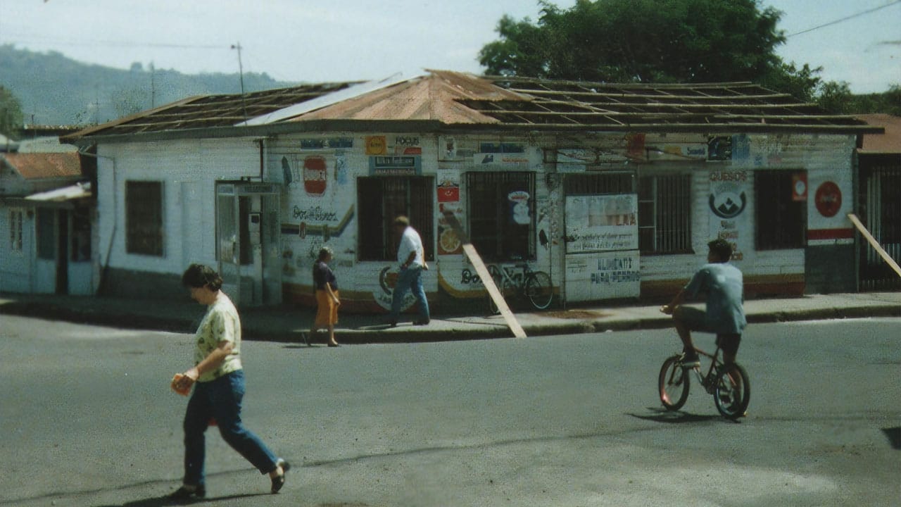 An outside shot of the Super Mario store with the roof being fixed