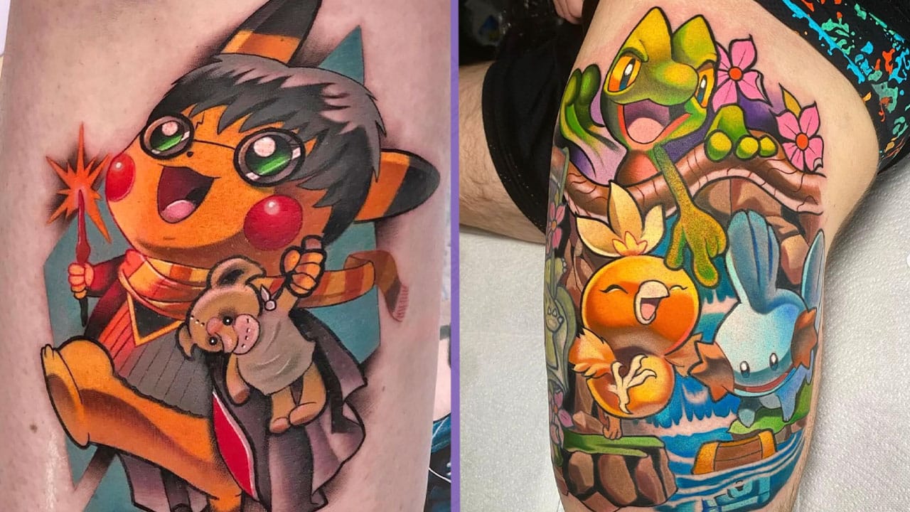 Pikachu as Harry Potter tattoo (left) and Generation 3 starters (right)