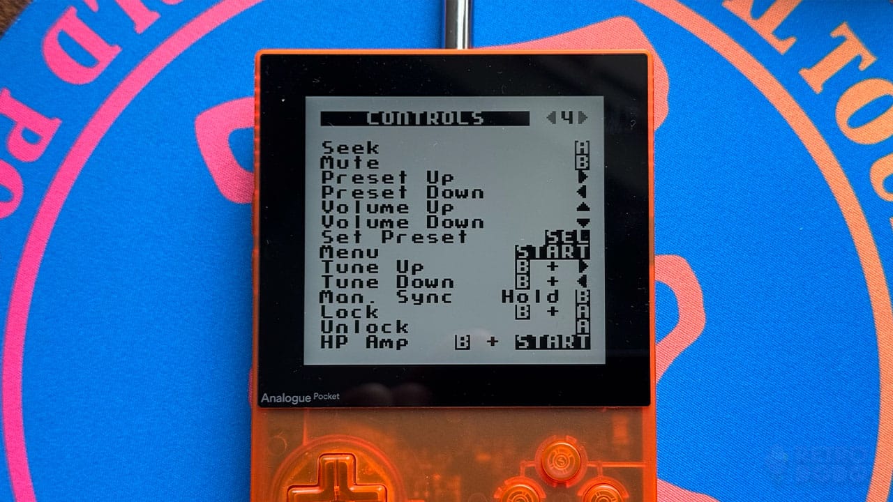 Orange FM Control display screen on the Analogue Pocket