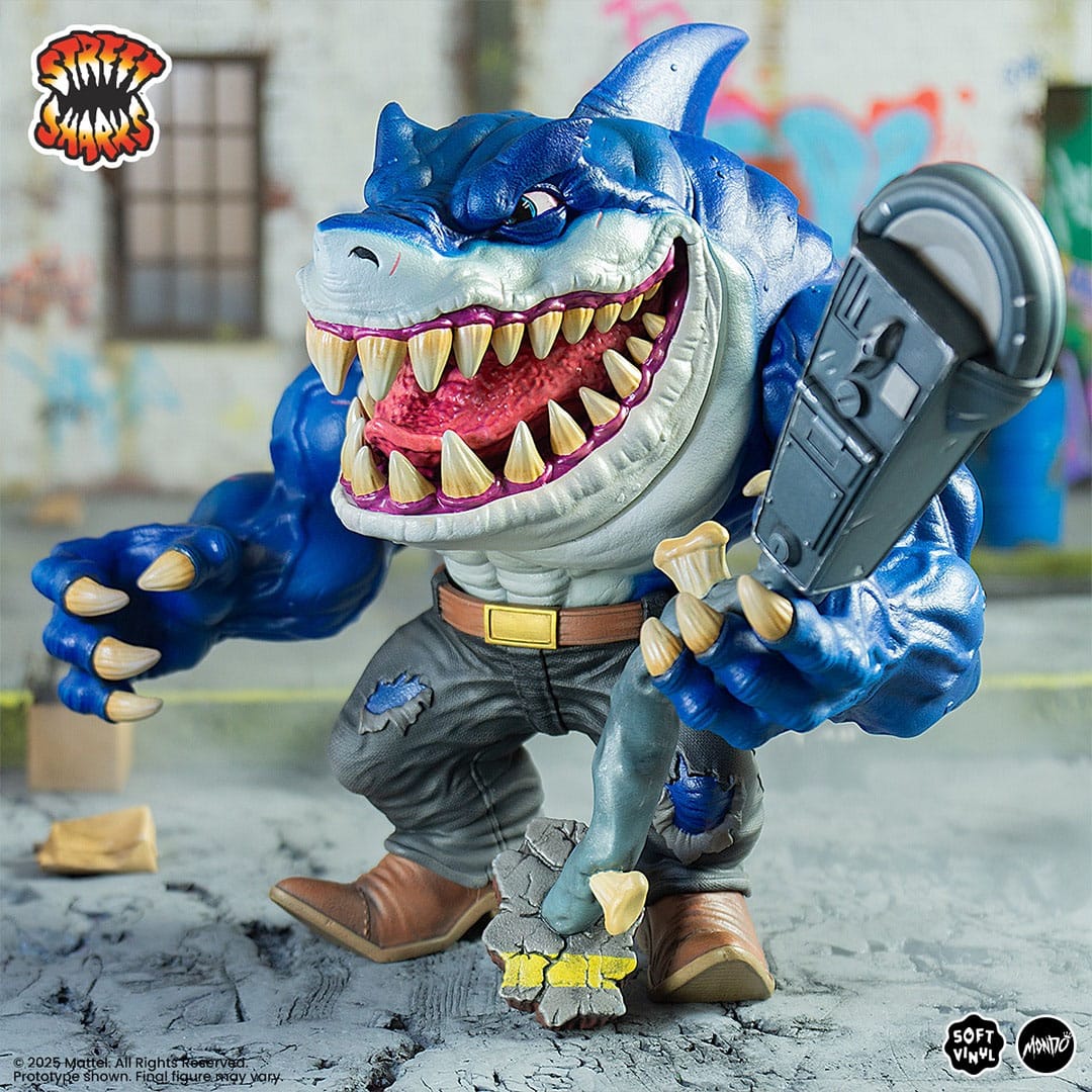 A close up of the Ripster Street Shark figurine