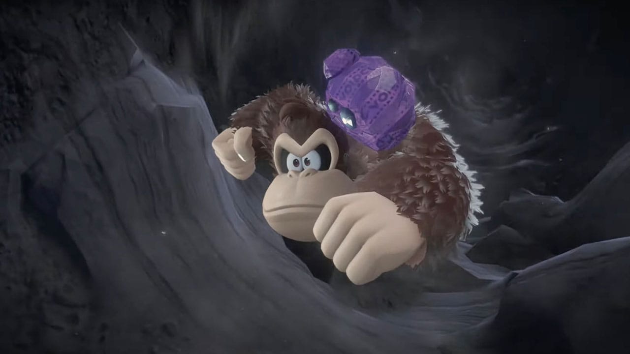 DK heading down into a cave with Odd Rock on his shoulder