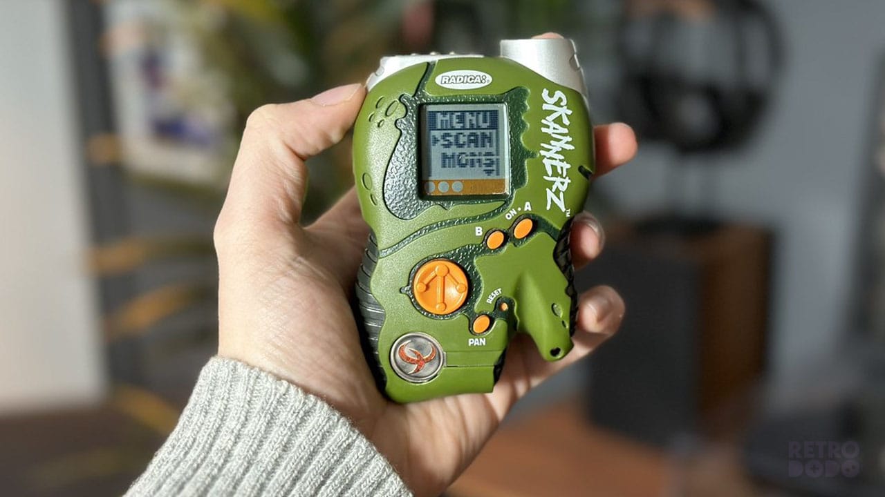 Brandon holding the Retro Dodo Skannerz toy