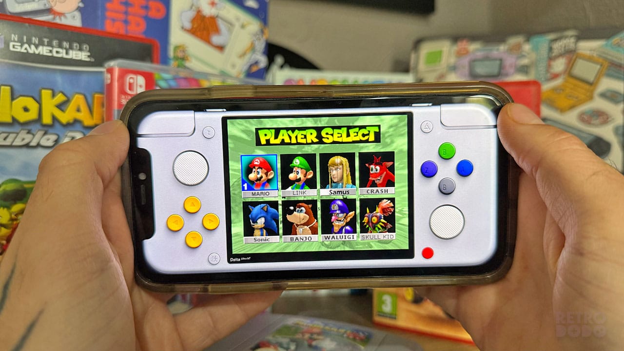 Character selection screen showing multiple Nintendo characters alonside Sonic & Crash Bandicoot