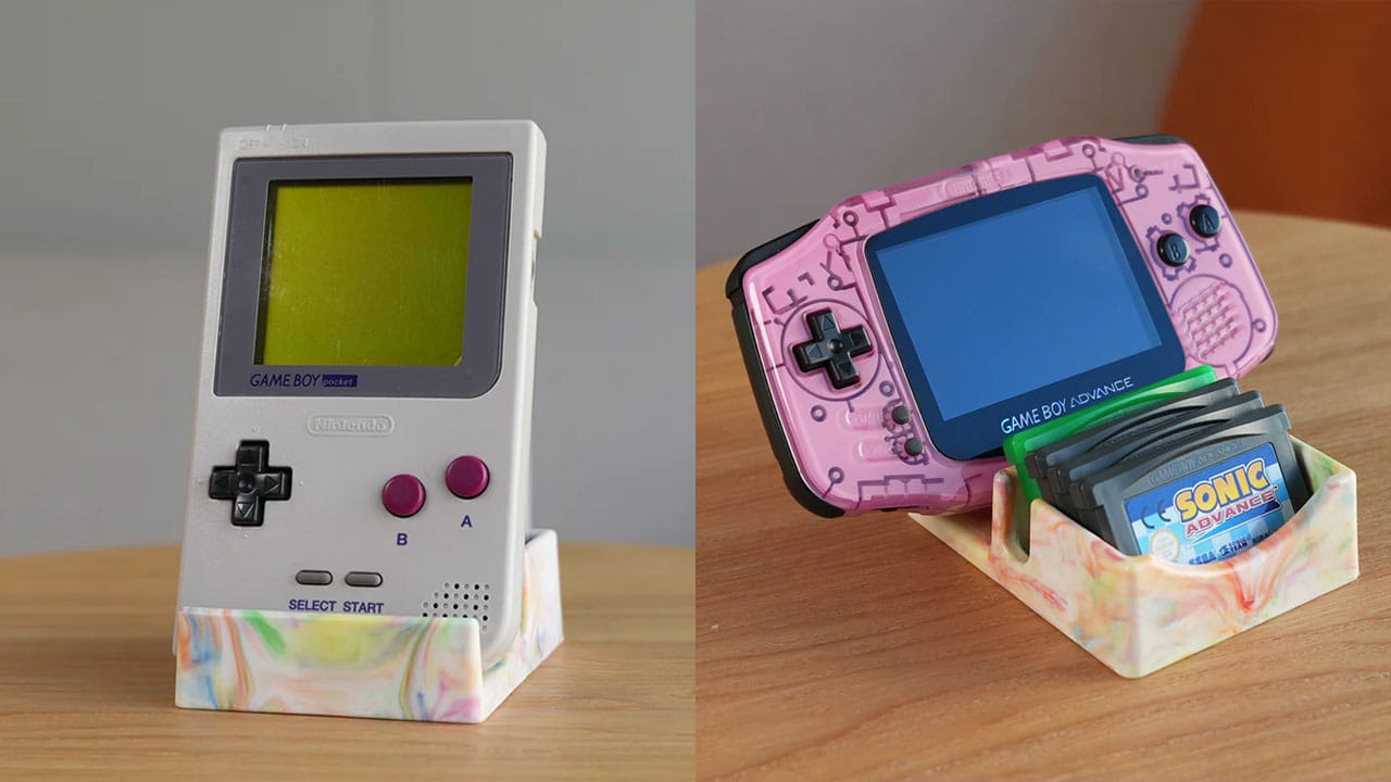 Two images of the Throne from GAMENOOK showing a Game Boy DMG and a GBA