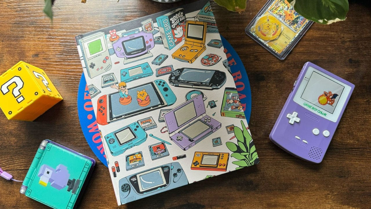 A Handheld History surrounded by retro handhelds