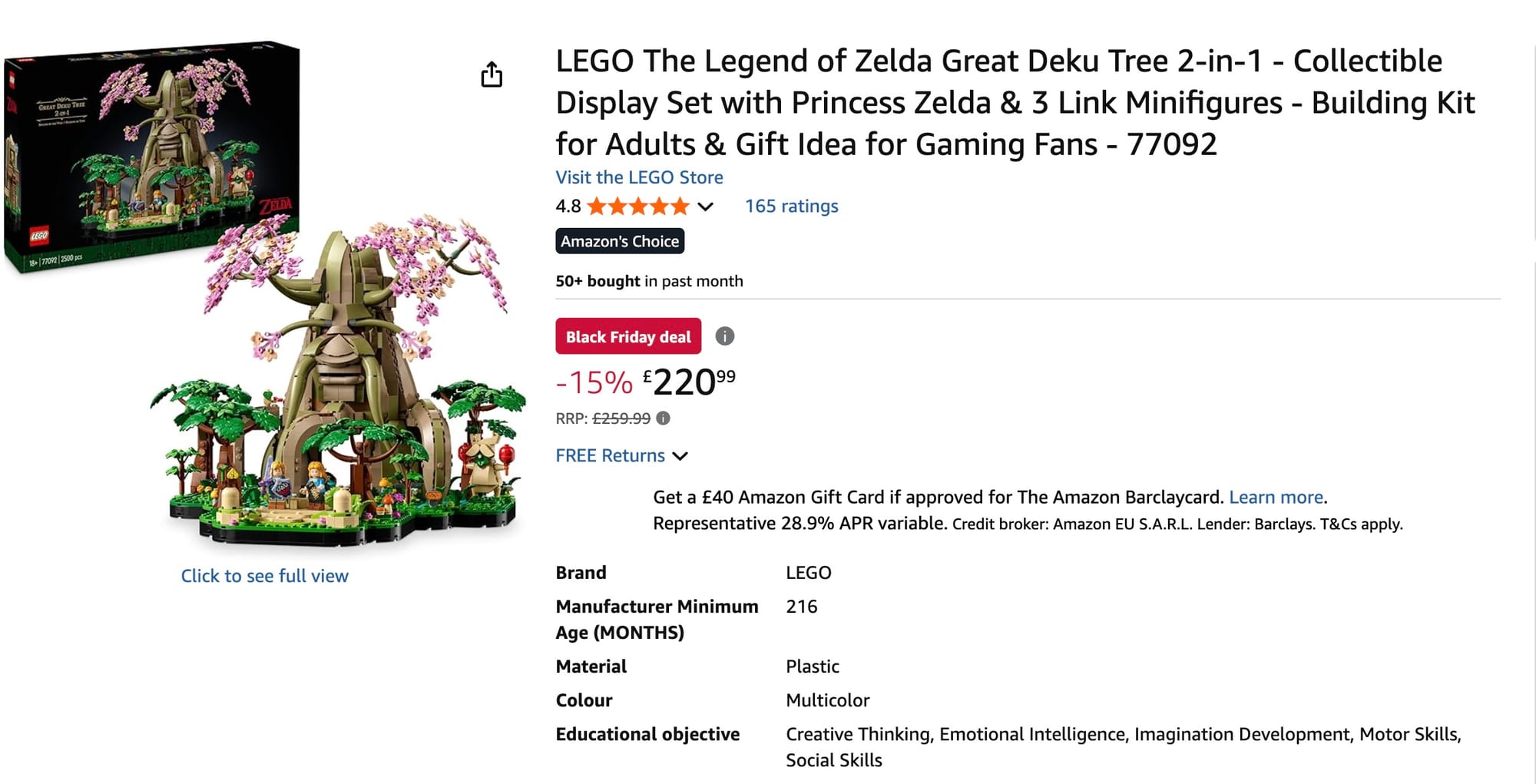 Deku Tree LEGO listing on Amazon