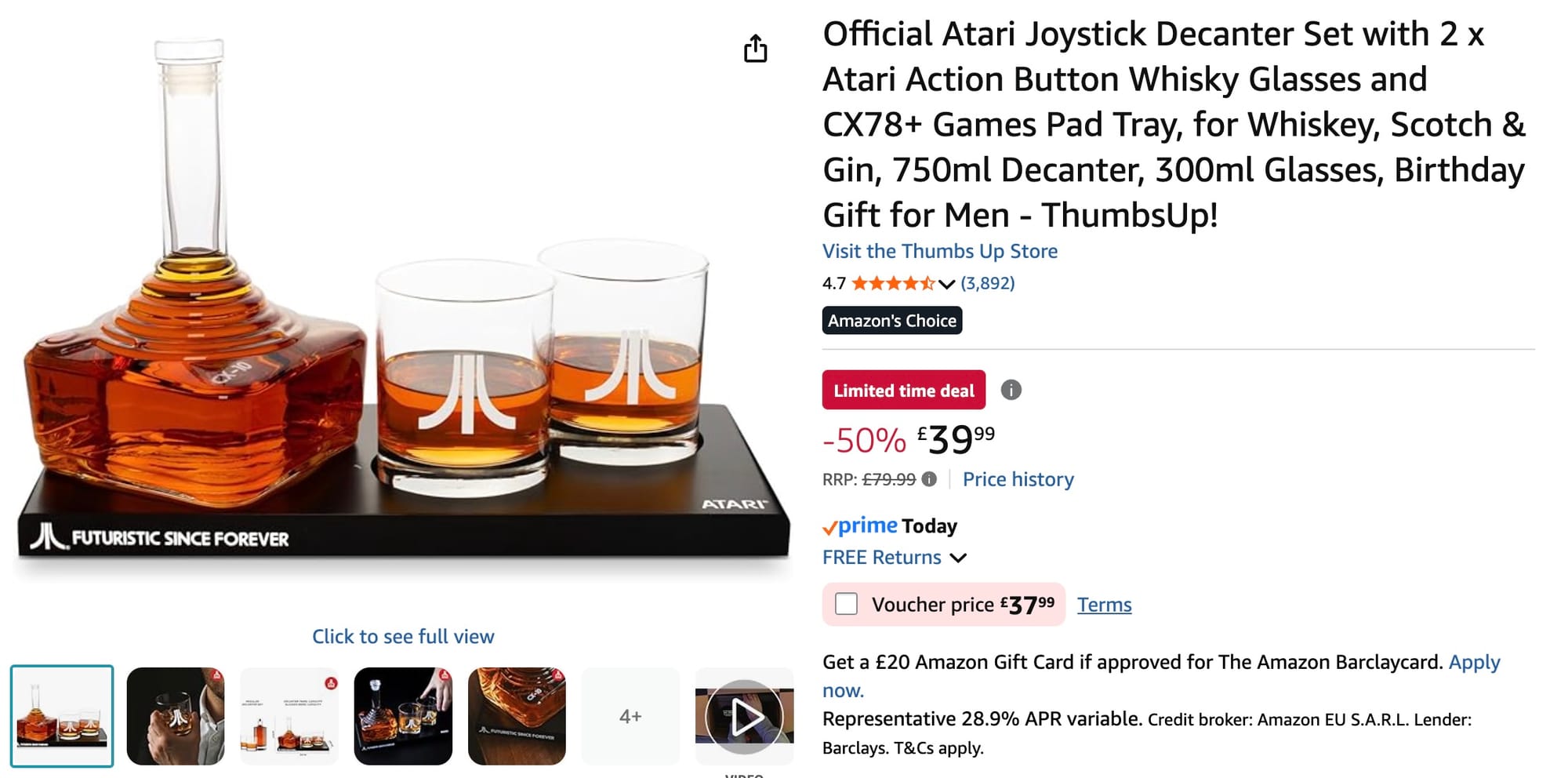 Amazon UK listing for the Atari decanter set