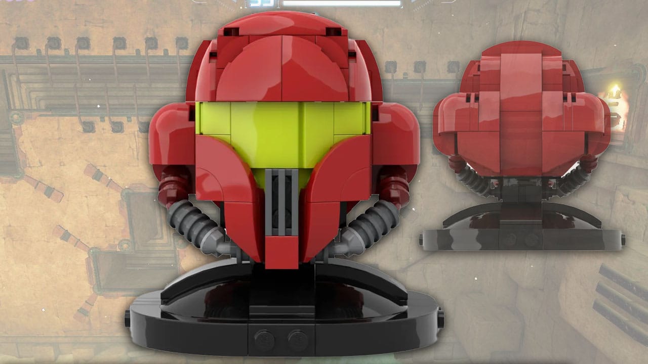 Front and back angles of the Metroid Prime LEGO helmet