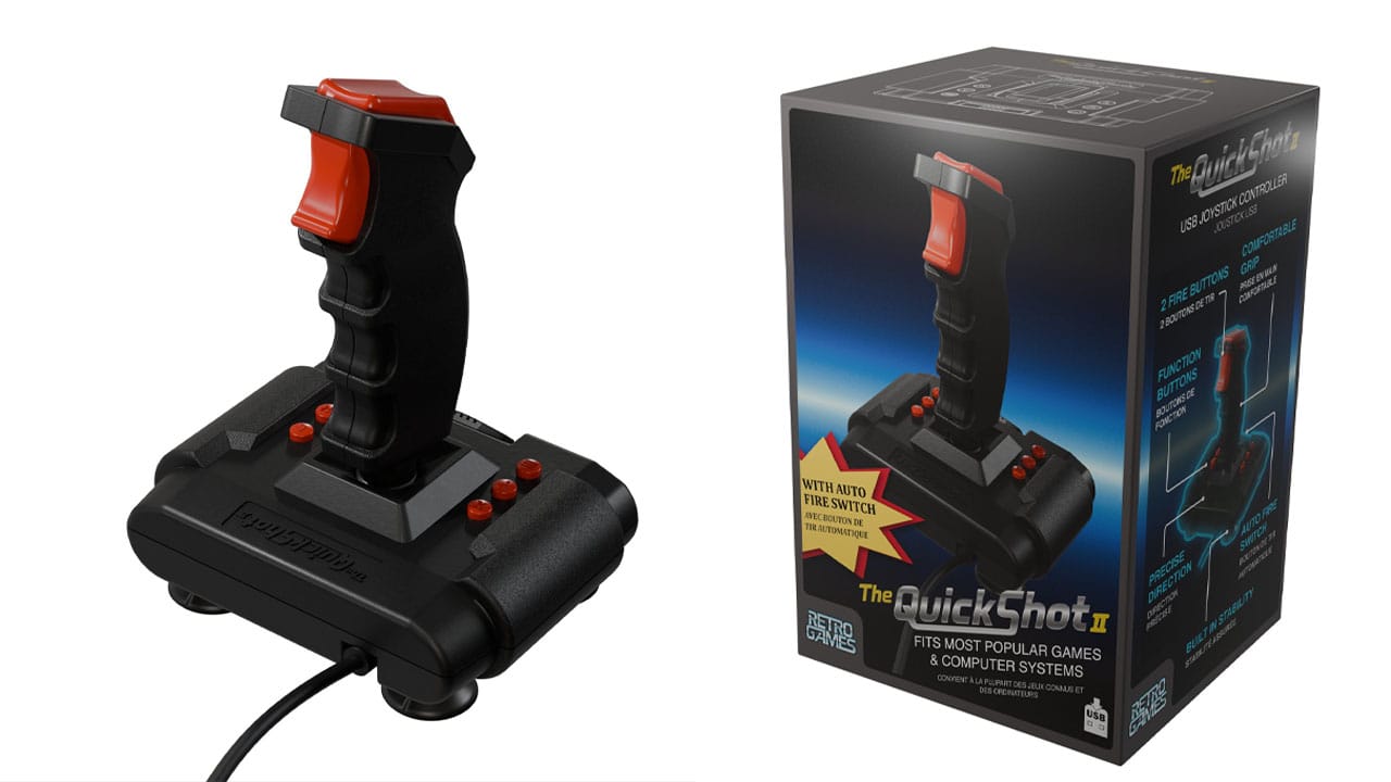 The new QUICKSHOT II joystick (left) and its box (right)