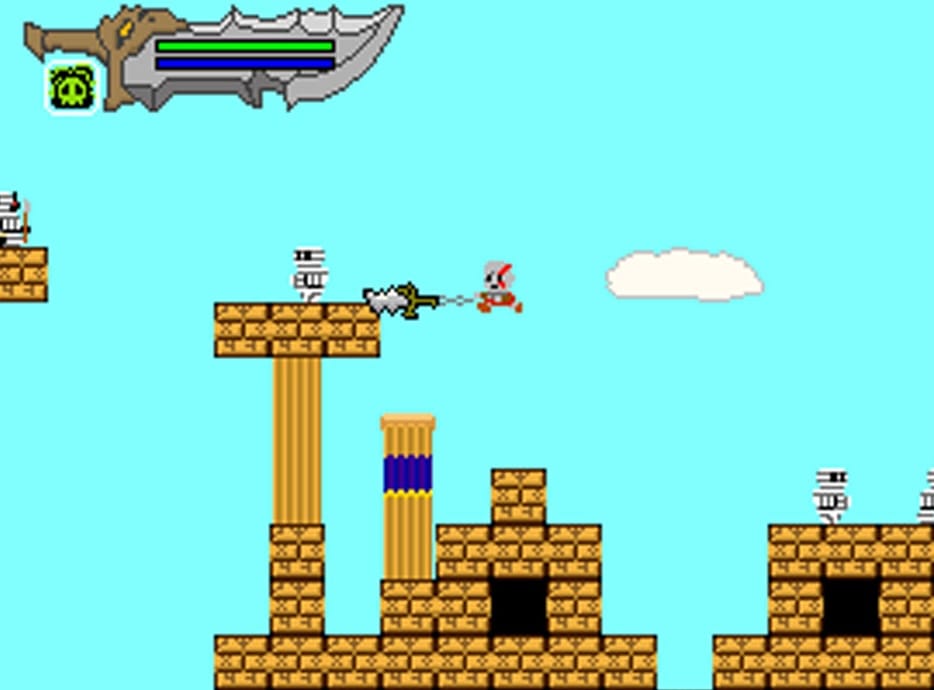 Attacking mummies with the Blades of Chaos in 8-bit