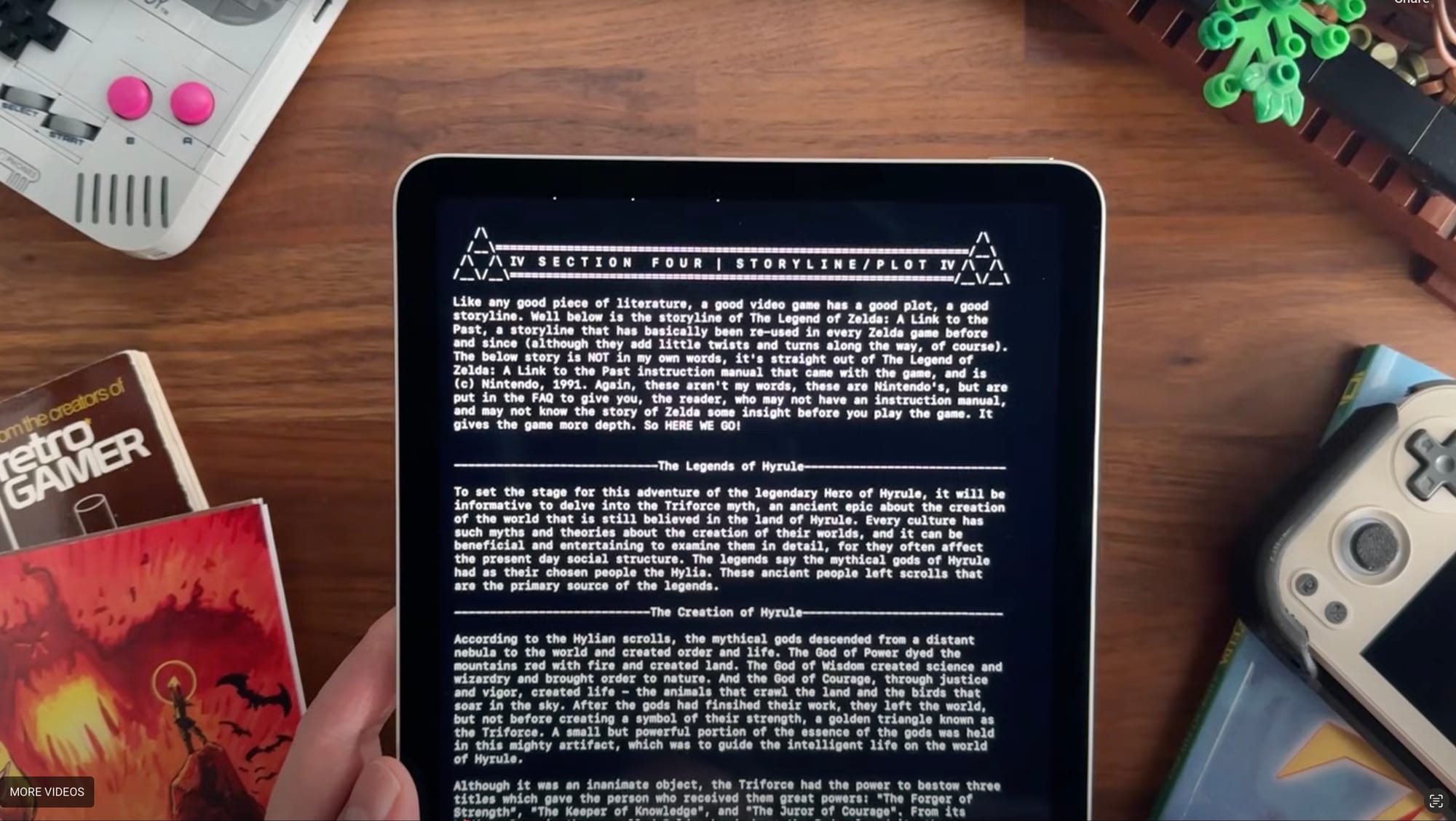 Text from a game guide on an iPad