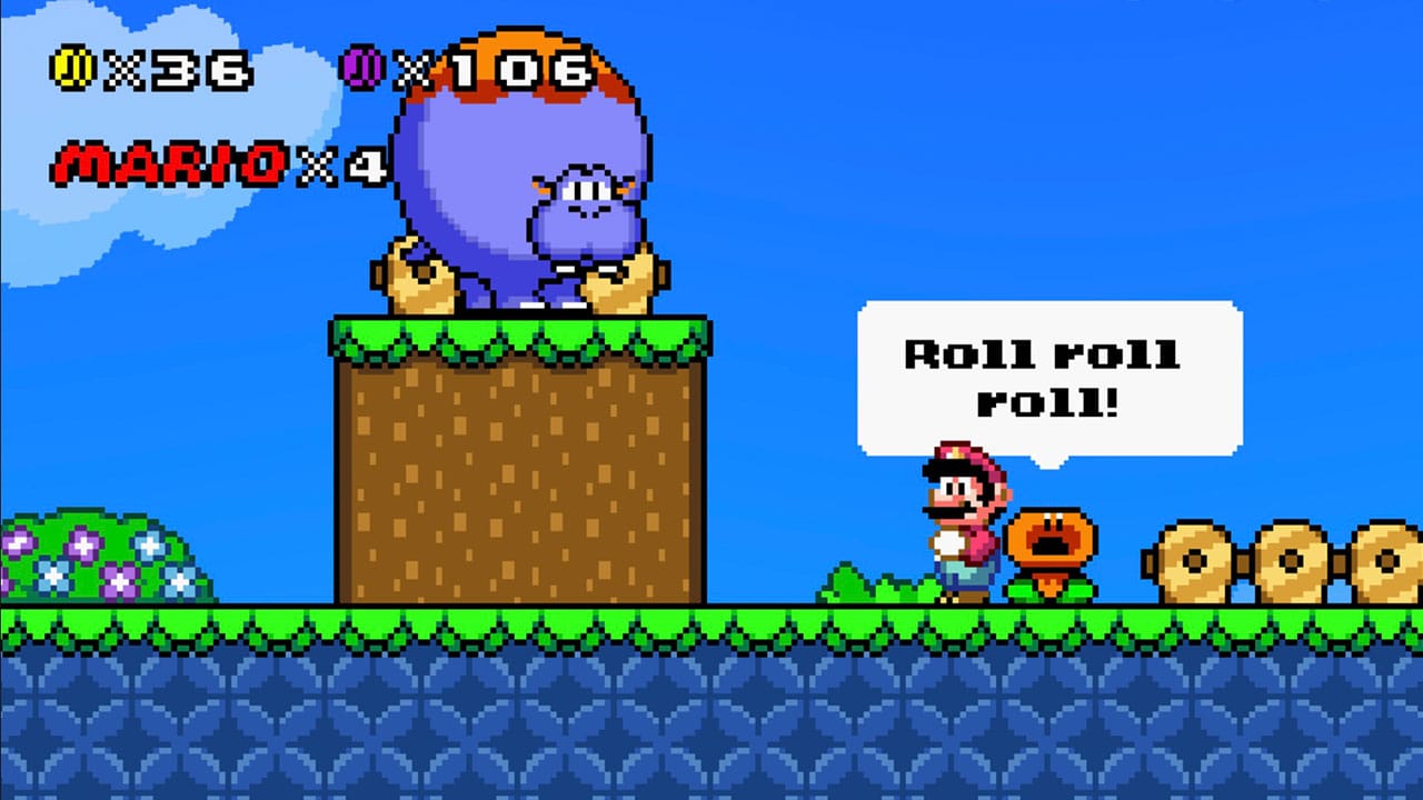 Mario being told to roll by a flower