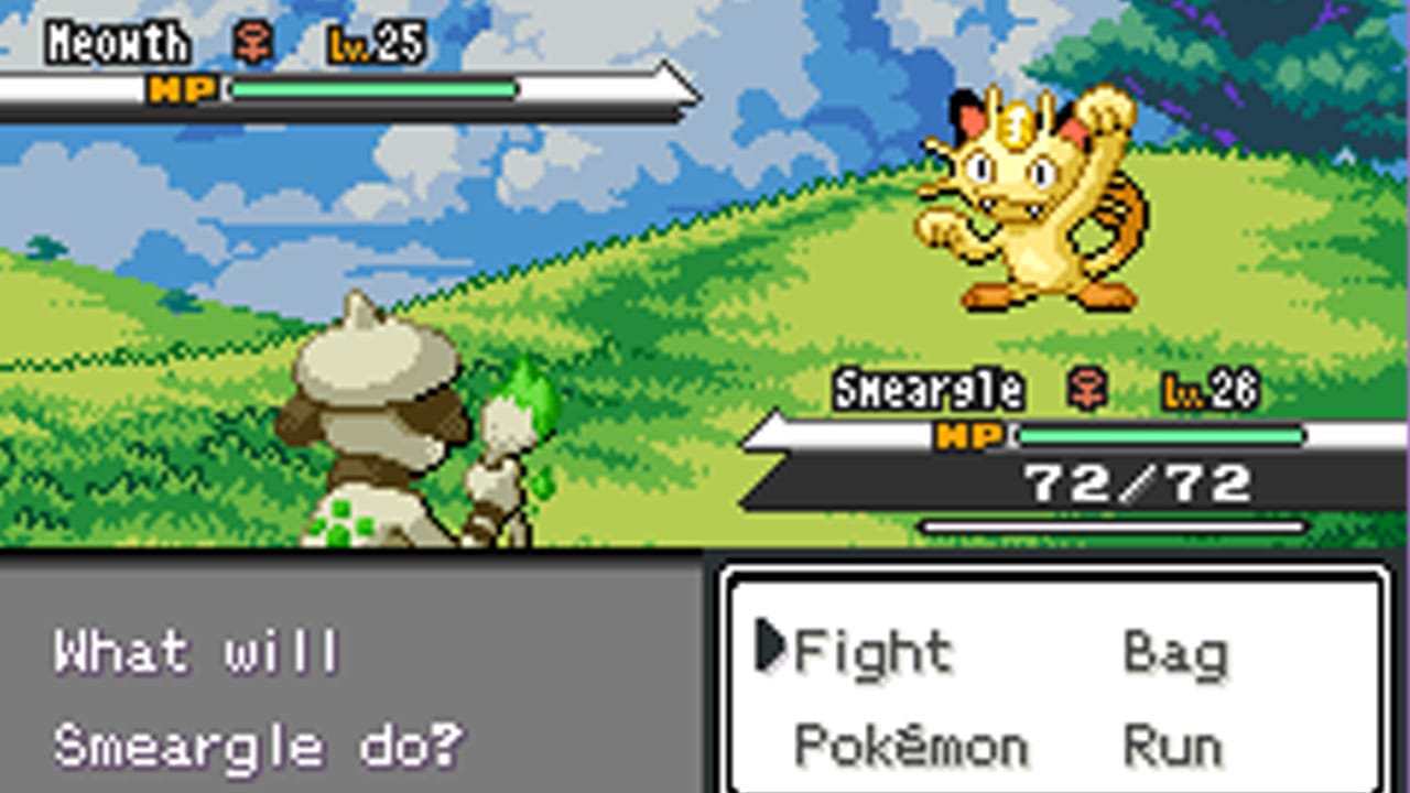 A battle between Smeargle and Meowth in Pokémon Aesthetic Red