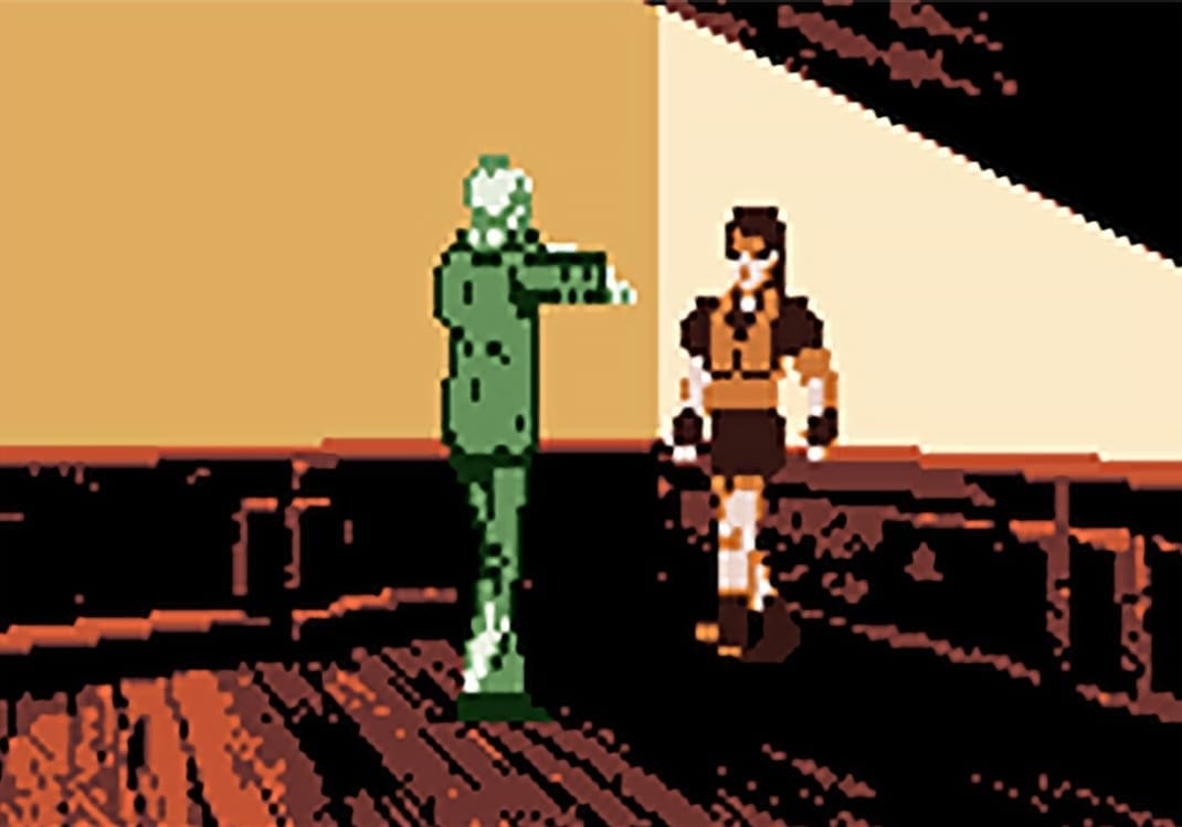 A Zombie walking towards Jill Valentine on the GBC