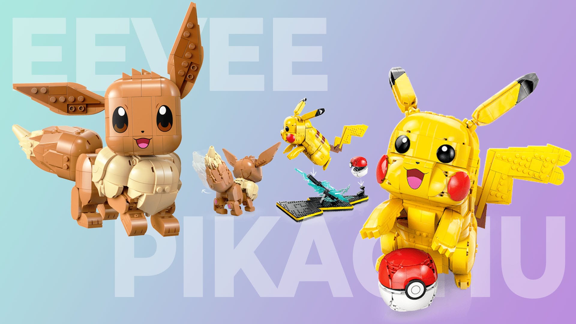 LEGO Eevee (left) and Pikachu (right)