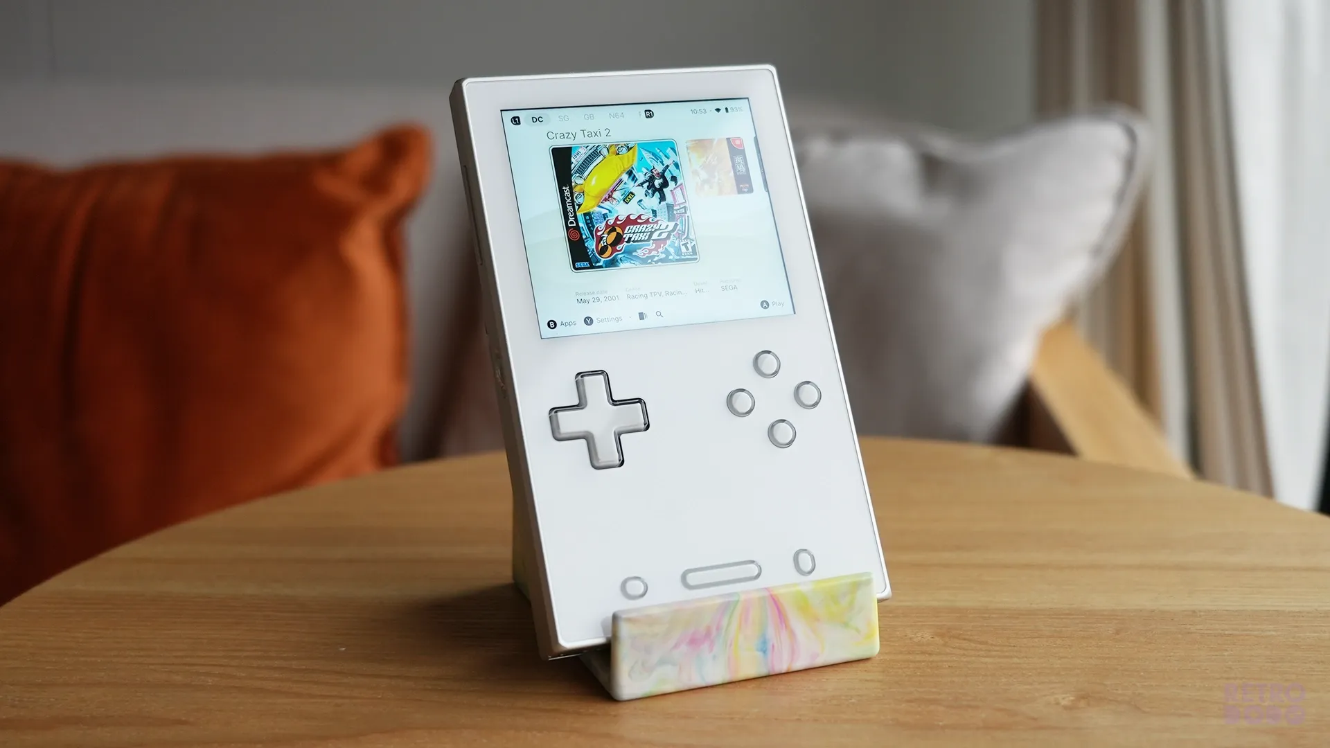 AYANEO Pocket VERT sat in a GAMENOOK Throne