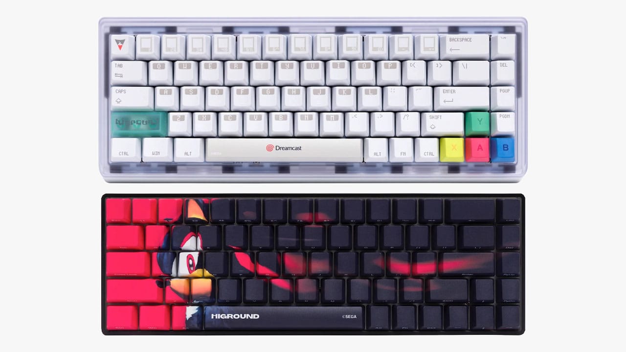 Dreamcast-inspired keyboard (top) and Shadow the Hedgehog keyboard (bottom)