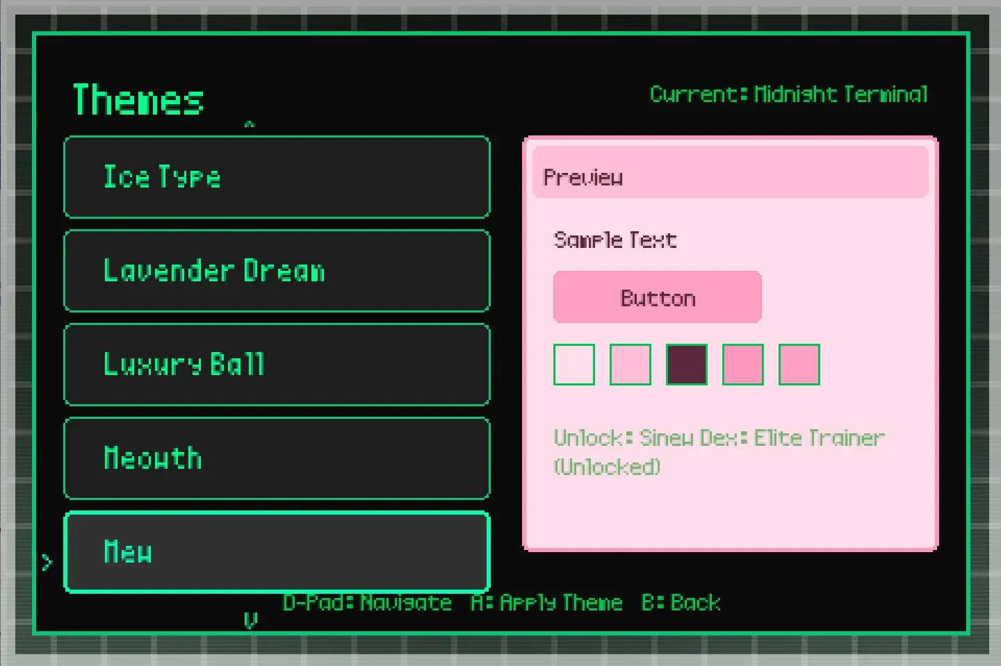 Theme options in Sinew