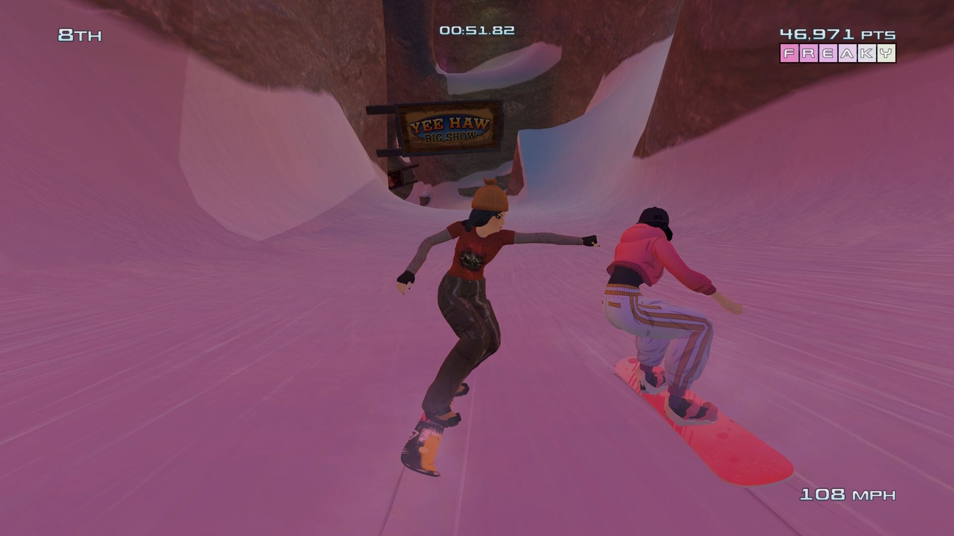 Character punching another racer while Snowboarding