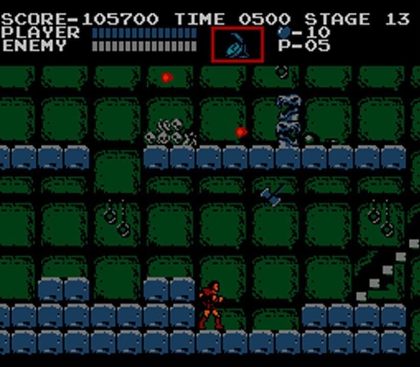 Castlevania ROM Hack gameplay with green background and stairs