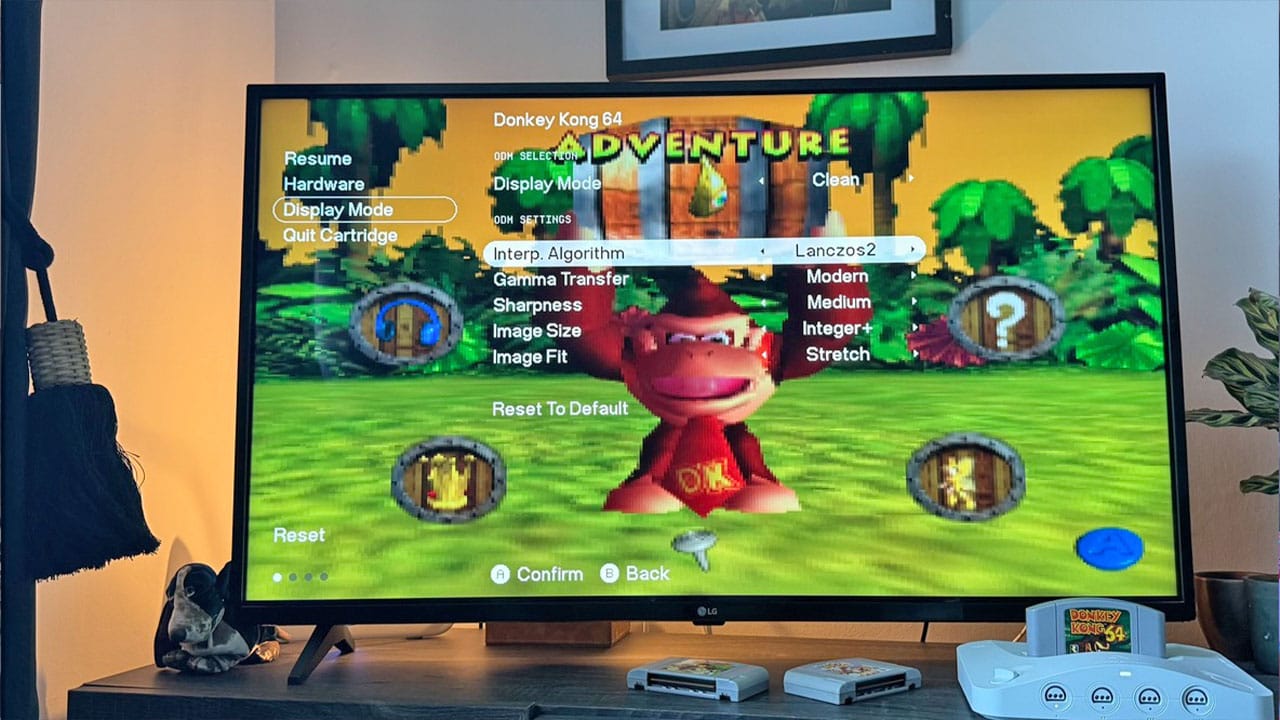 Donkey Kong 64 start menu screen on Seb's LG 4K TV