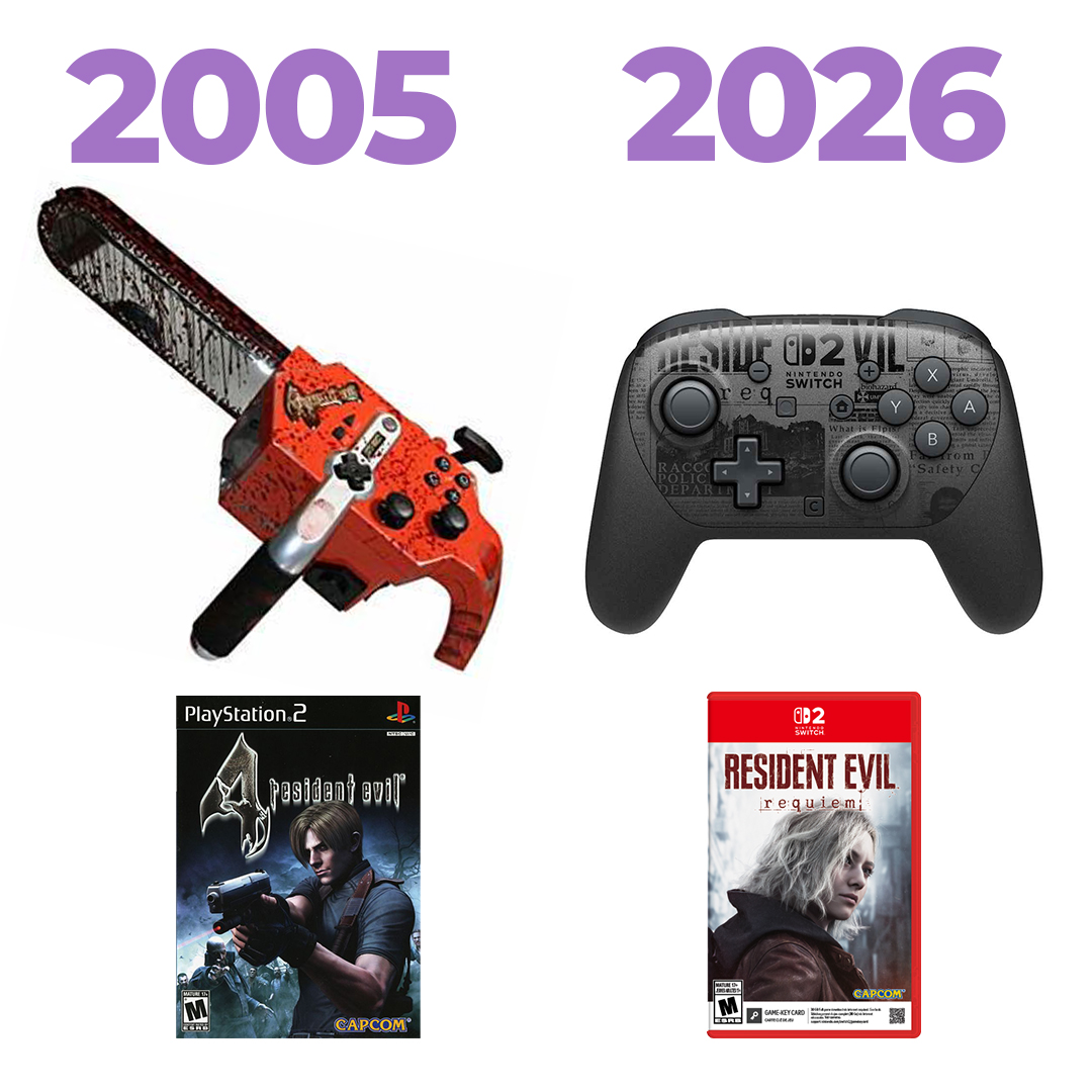 Two exampls of Resident Evil controllers from over the years