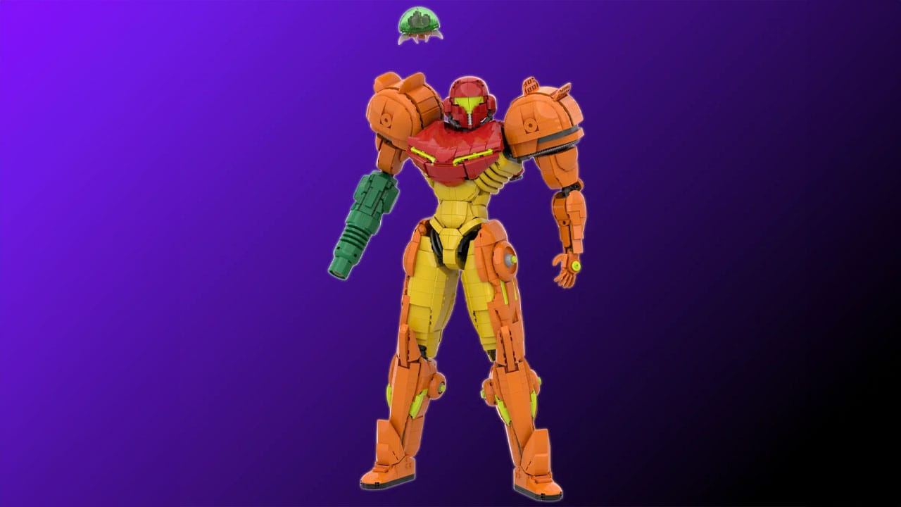 Full front view of Samus LEGO Varia Suit set