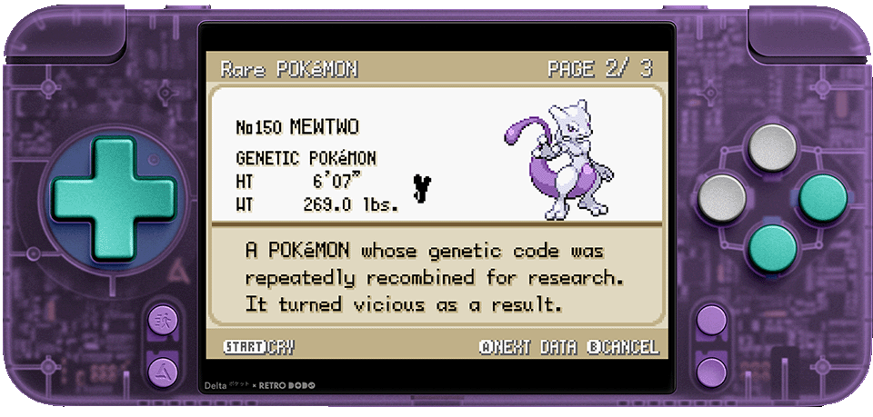 Mewtwo Pokédex entry on the Delta skin