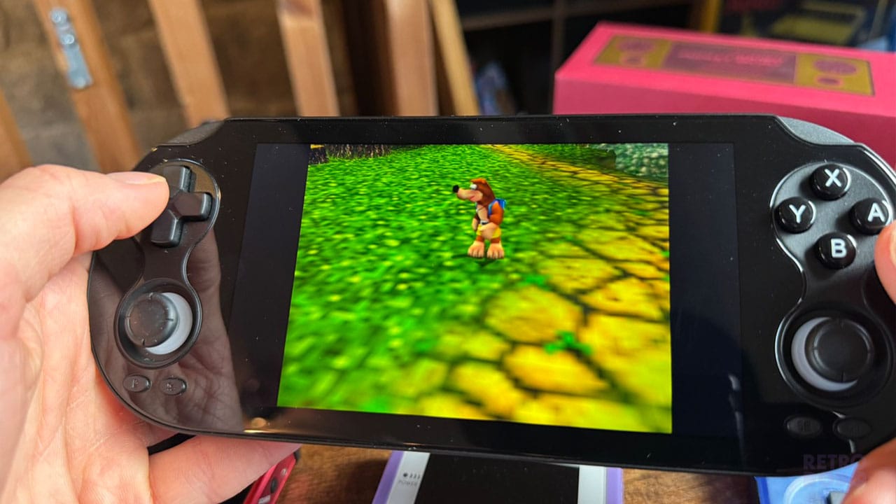Seb playing Banjo Kazooie on the RG Vita