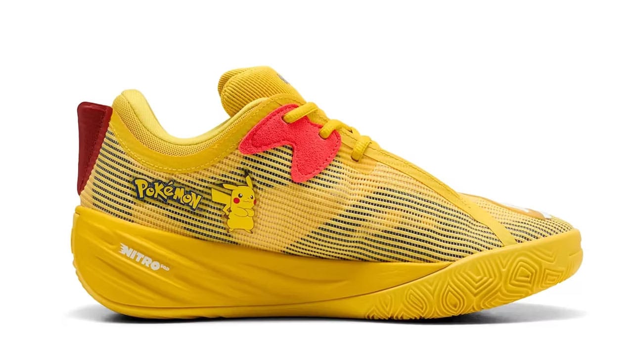 Side view of the Pokémon All-Pro Nitro 2 Pikachu basketball sneakers