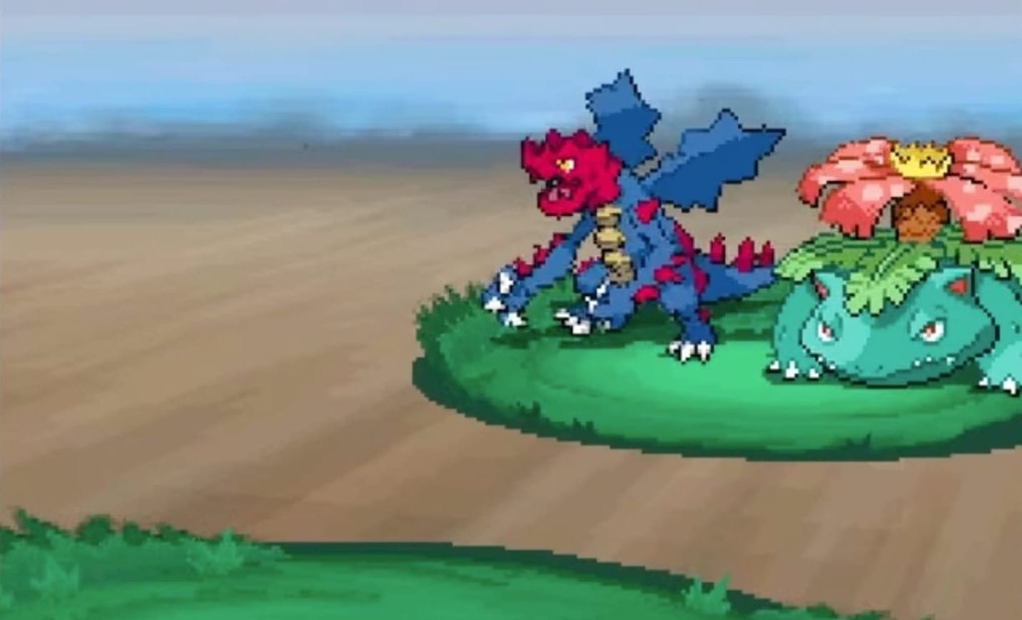 Druddigon and Venusaur battling together