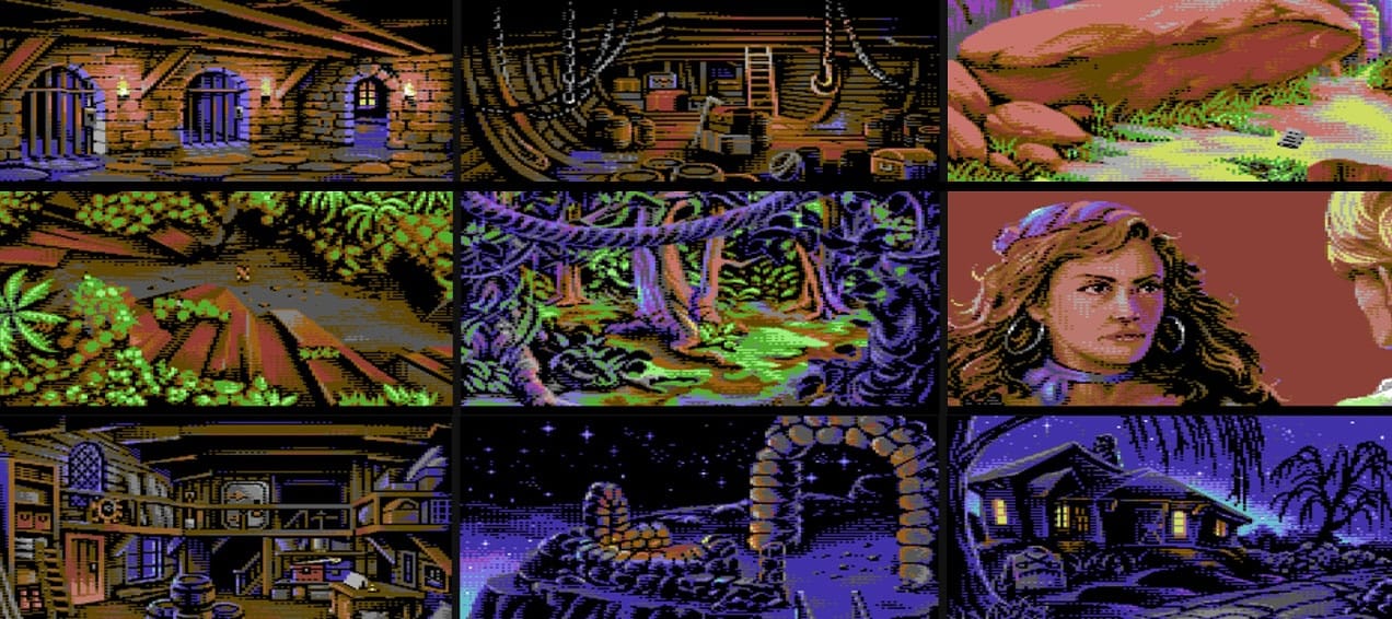 Hand drawn scenes for the Monkey Island C64 port