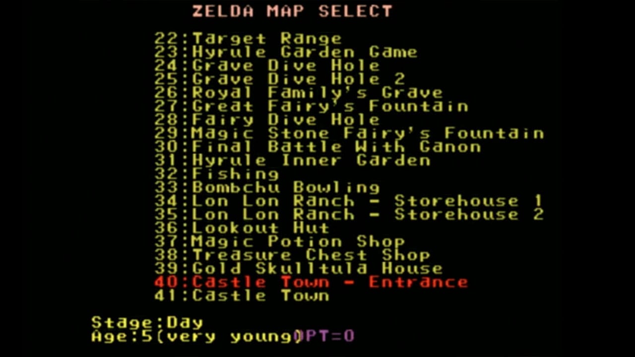 Level select screen for Zelda Dreamcast port