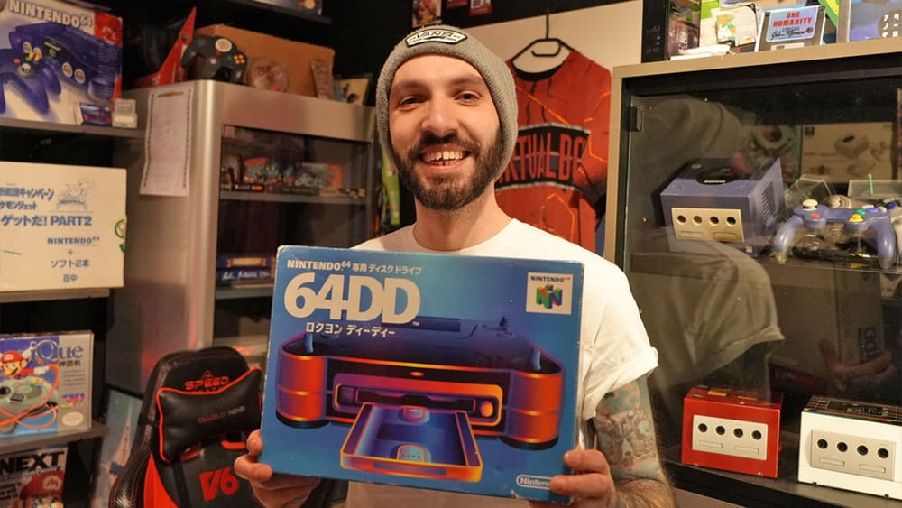 Seb holding the retail box for the 64DD 