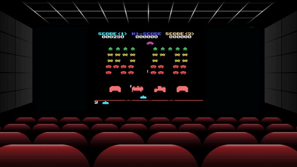 Space Invaders gameplay on a cinema screen 