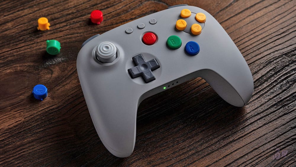 8BitDo Grey controller with coloured buttons like the N64