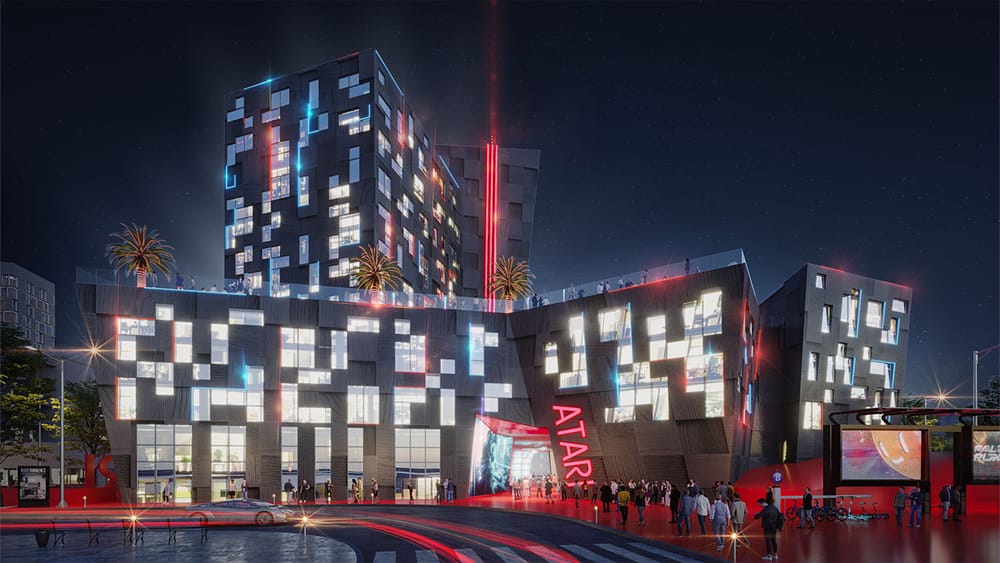 A picture of the outside of the Atari hotel (concept design)