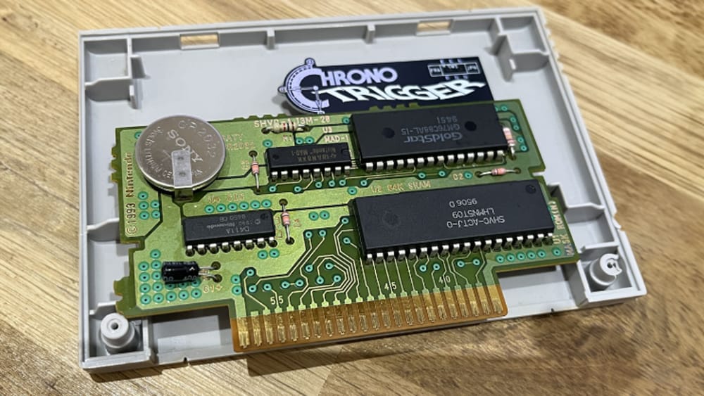 Chrono Trigger translation PCB installed in a Chrono Trigger SNES cart