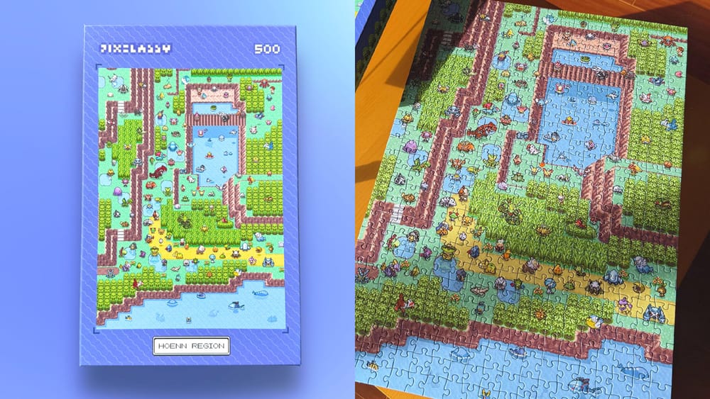 Hoenn region jigsaw puzzle box and completed puzzle