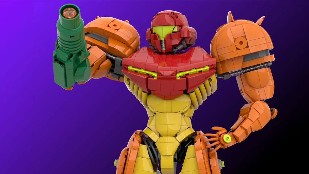 Close up of Samus Aran Varia Suit LEGO