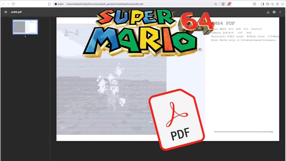 A clip of Super Mario 64 as a PDF