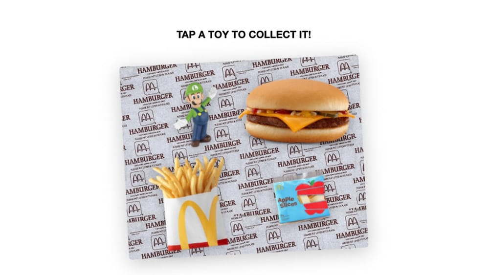 Luigi toy with Happy Meal food items
