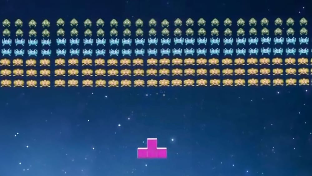 Tetris block with space invaders characters