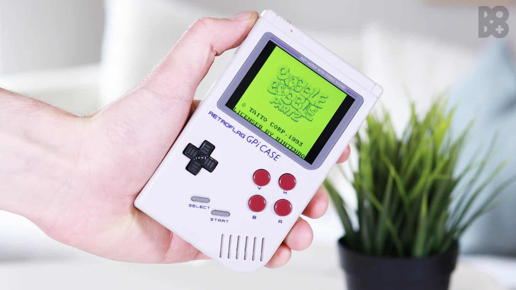 Retroflag GPi Case handheld gaming device with Game Boy design and cartridge slot