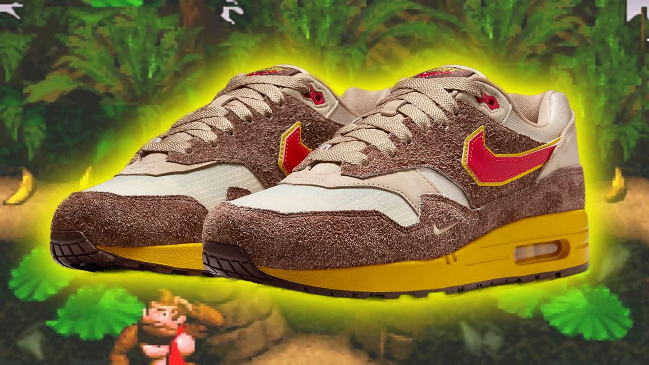 Donkey Kong Nikes on a background from Donkey Kong Country