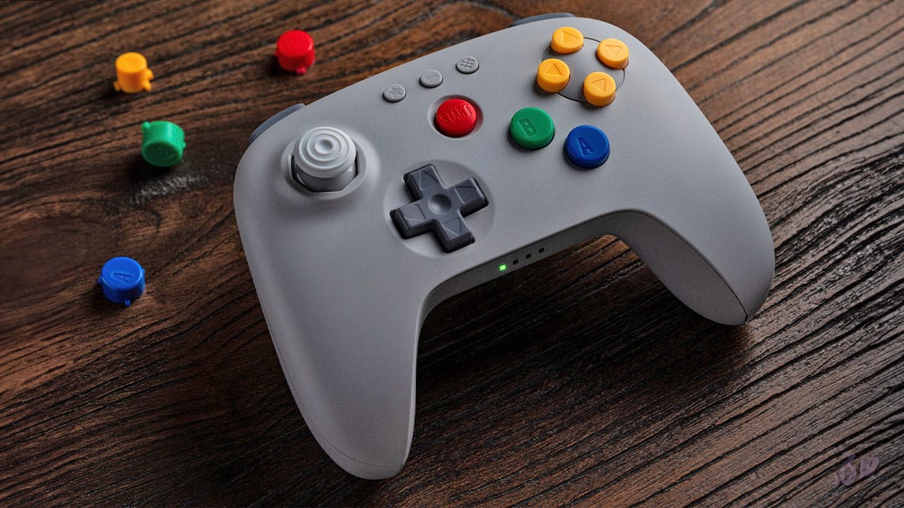 8BitDo Grey controller with coloured buttons like the N64